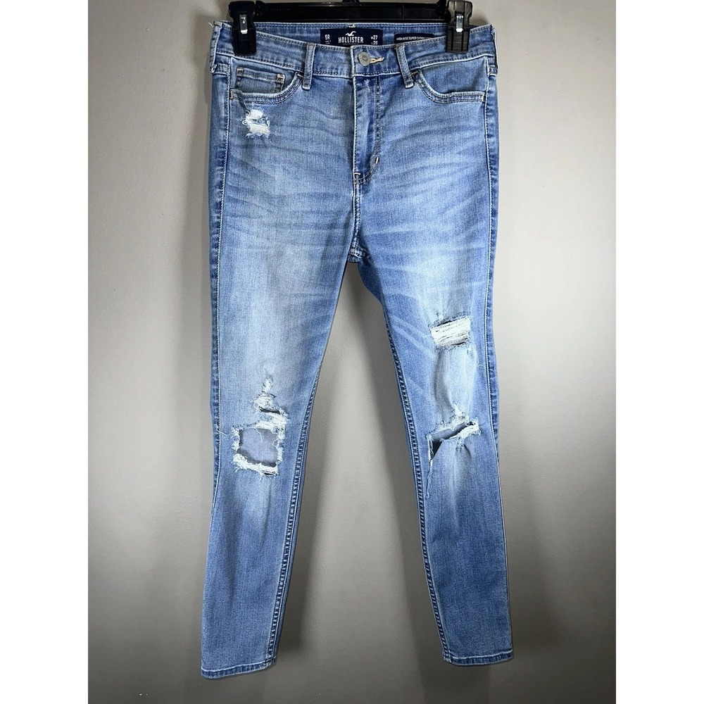 Hollister High Rise Super Skinny Crop Jeans Women's 5R W27xL26 Blue Distressed